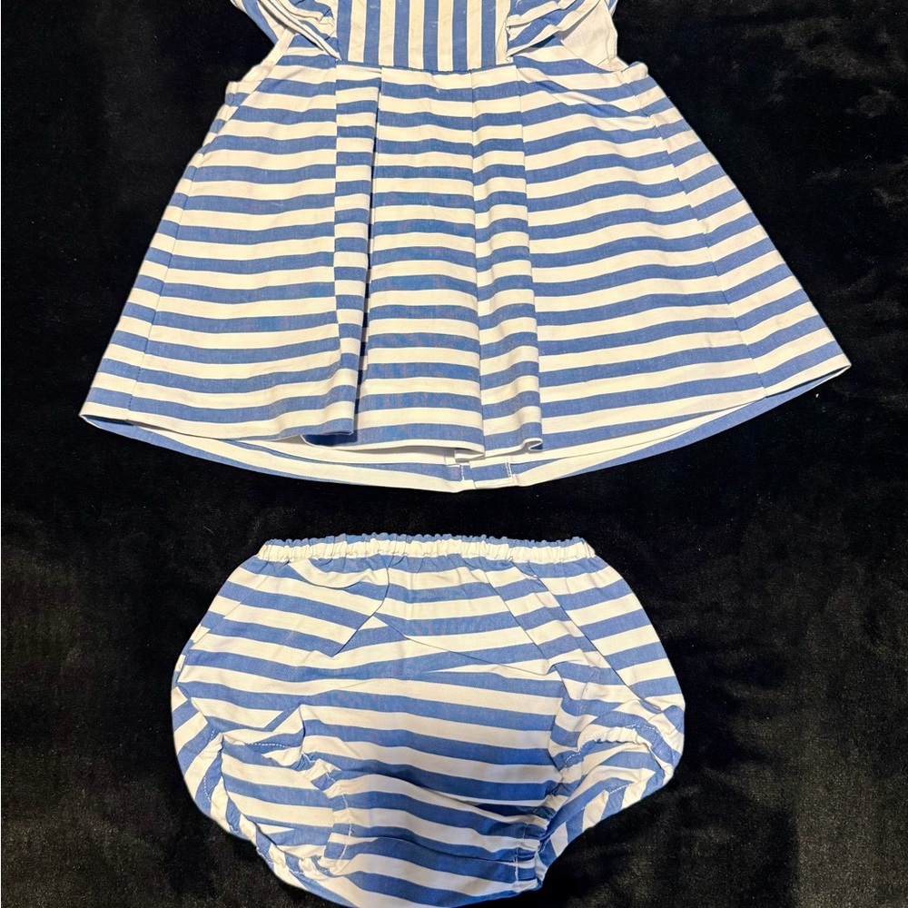 Blue and White Striped Baby Dress - Picture 3 of 3
